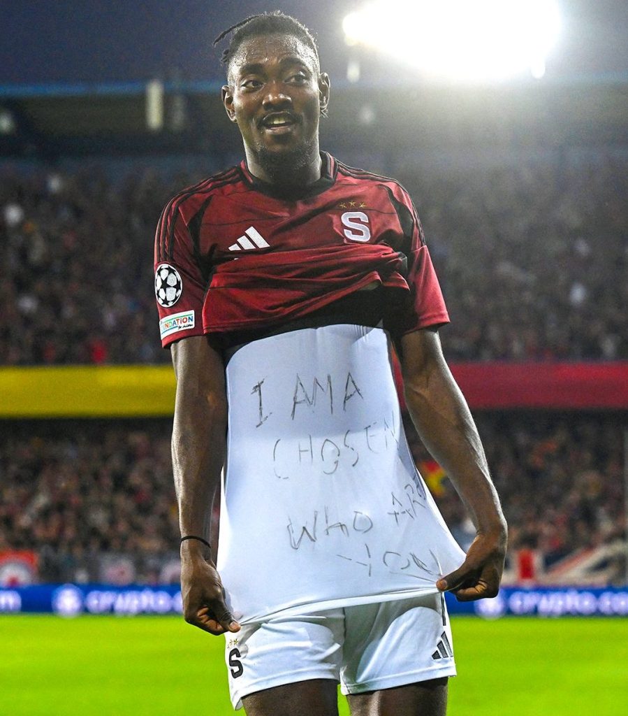 Nigerian striker celebrates Champions League goal with ‘I am a Chosen’ inscription