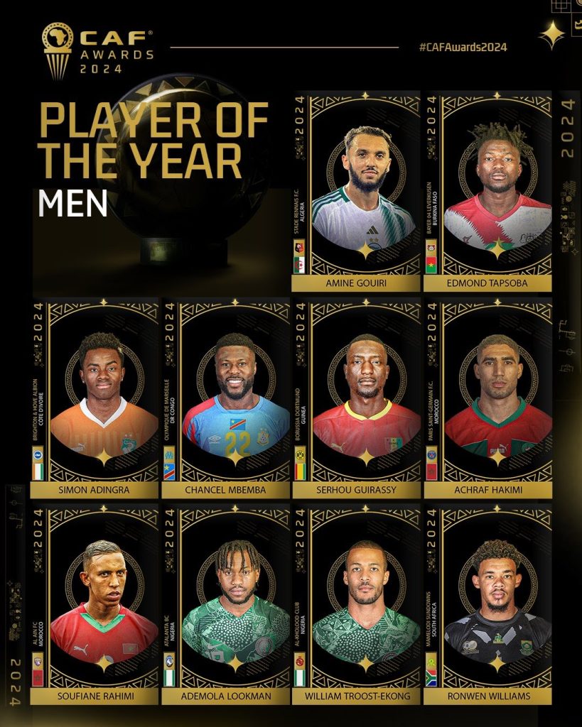 CAF Unveils 2024 Men’s Player of the Year Award Shortlist