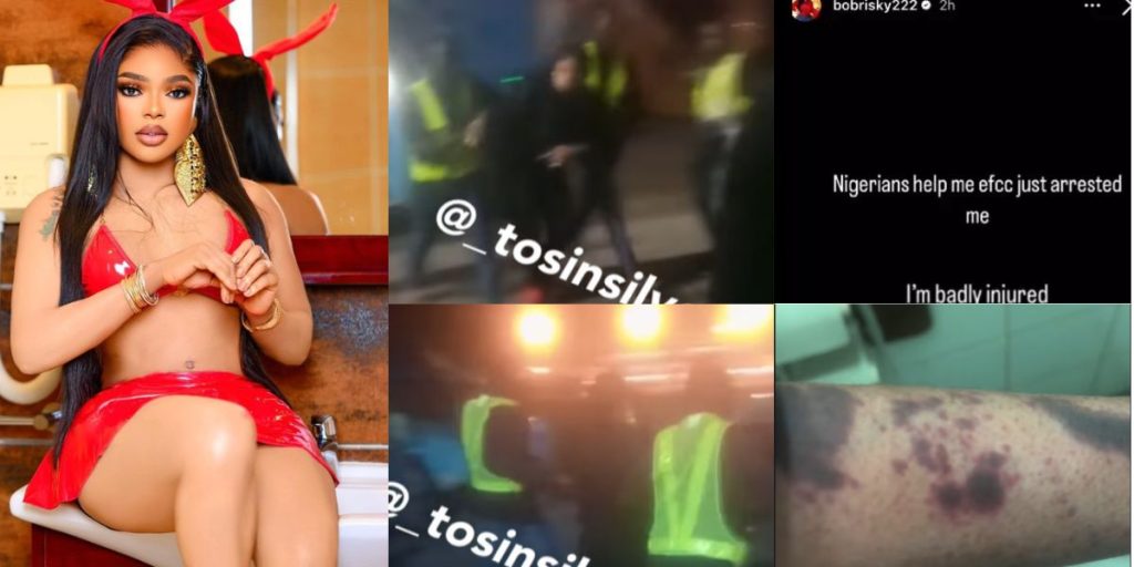 “Nigerians help me, I’m badly injured” – Bobrisky cries out after being arrested by EFCC on his way to London, disgracefully dragged off the flight (Video)