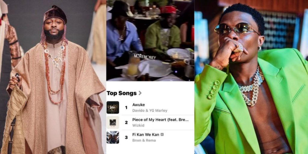 Davido superexcited as his new song Awuke displaced Wizkid track Piece of My Heart from number 1 on Apple Music (Video)