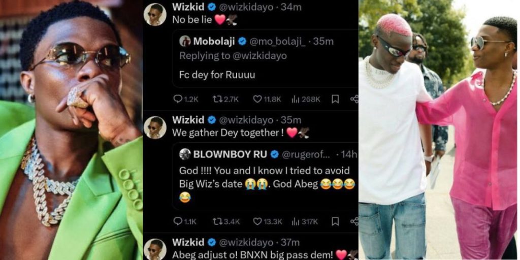 Wizkid responds as singer Ruger begins to cry as they are about to drop songs on the same day